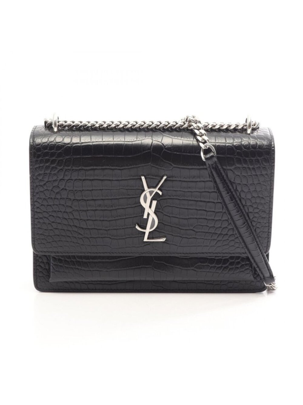 Saint Laurent Paris Shoulder Bag Sunset Croco Embossed Black Leather Medium